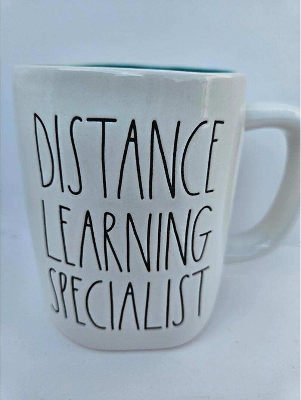 Rae Dunn "DISTANCE LEARNING SPECIALIST" Mug | White & Teal Ceramic